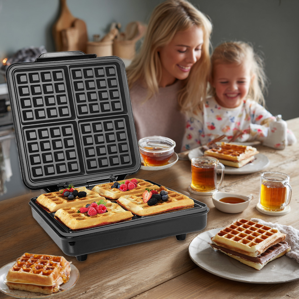 ミニ自動1200W 4枚焼きデュアルゾーンノンスティック環境 - Mini Waffle Maker Machine のレビューと価格
