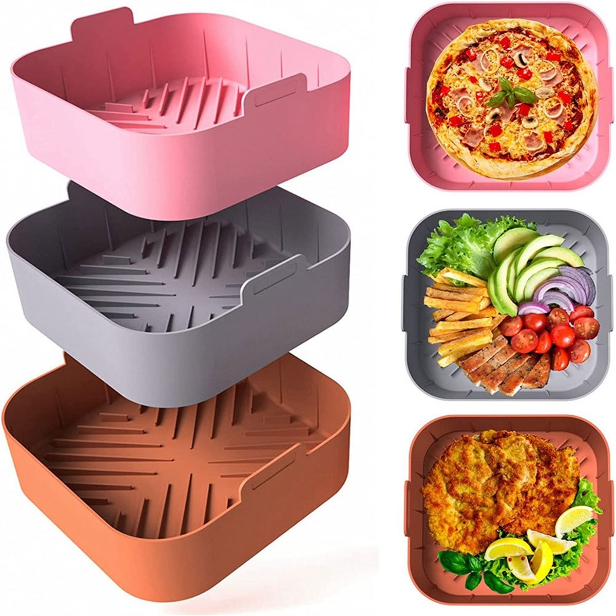 M10K 3 個エアフライヤーシリコンライナー正方形エアフラ - Air Fryer Silicone Pot Liner のレビューと価格