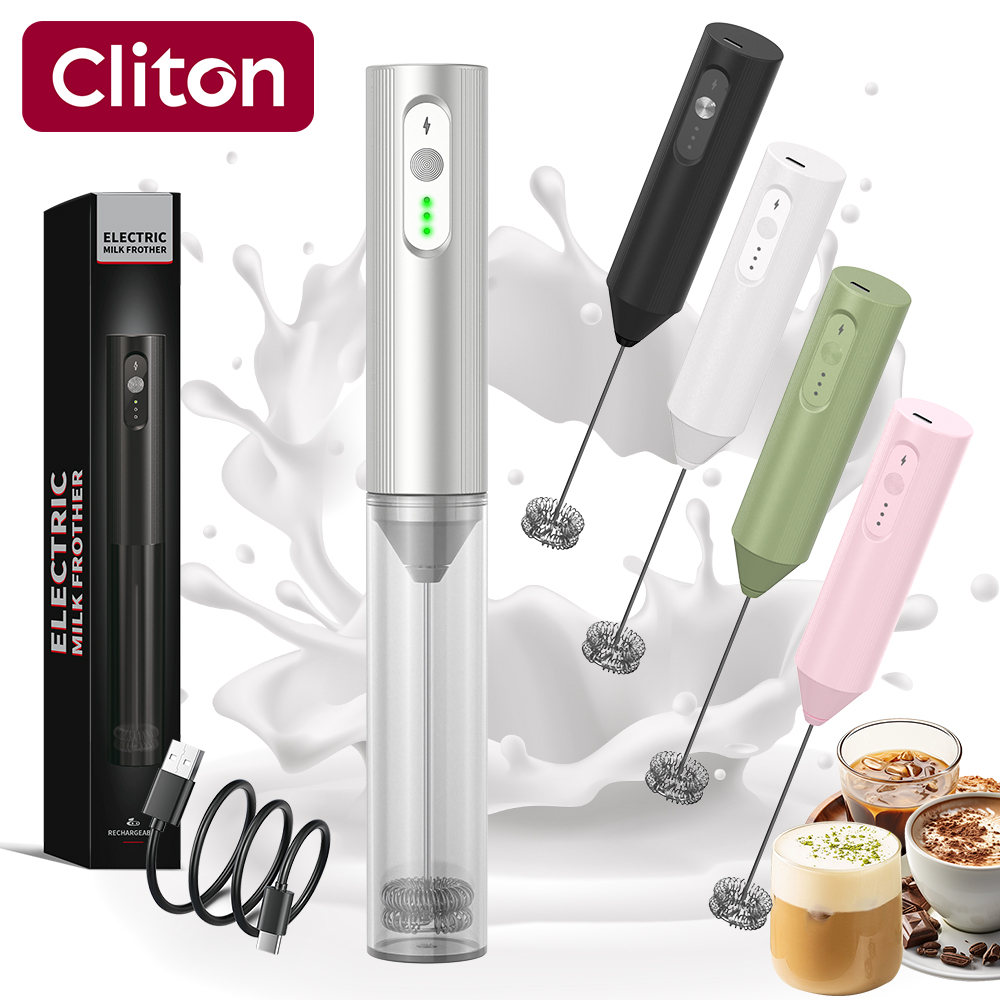 Cliton 電気メッキシルバー USB-C 充電式 3段階 - Electric Milk Frother Handheld のレビューと価格