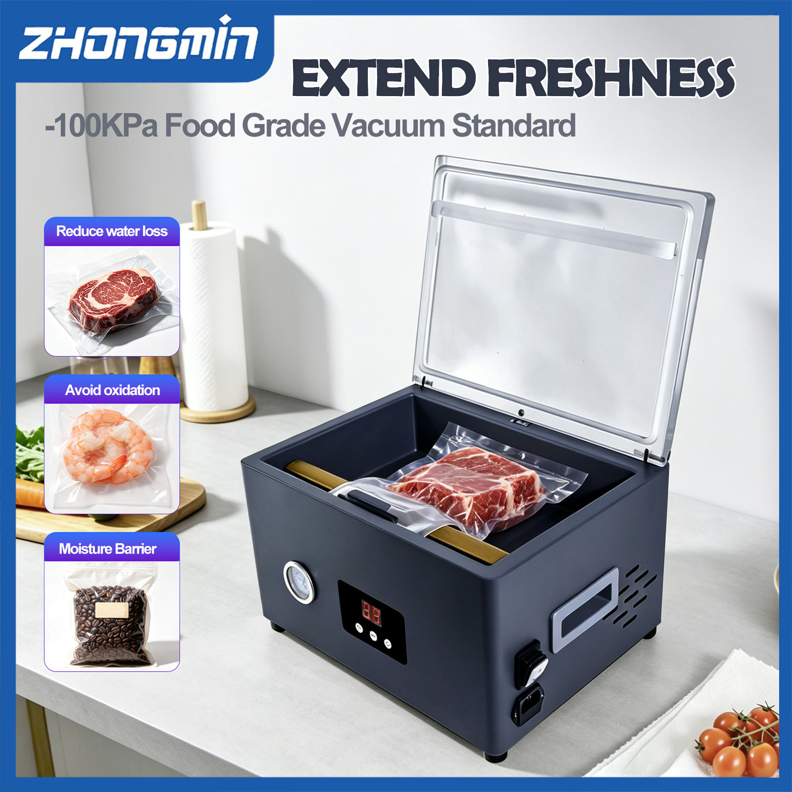 ZM-CVS300 電気式自動真空包装機。食品の真空シーリン - Food Vacuum Sealer Machine のレビューと価格