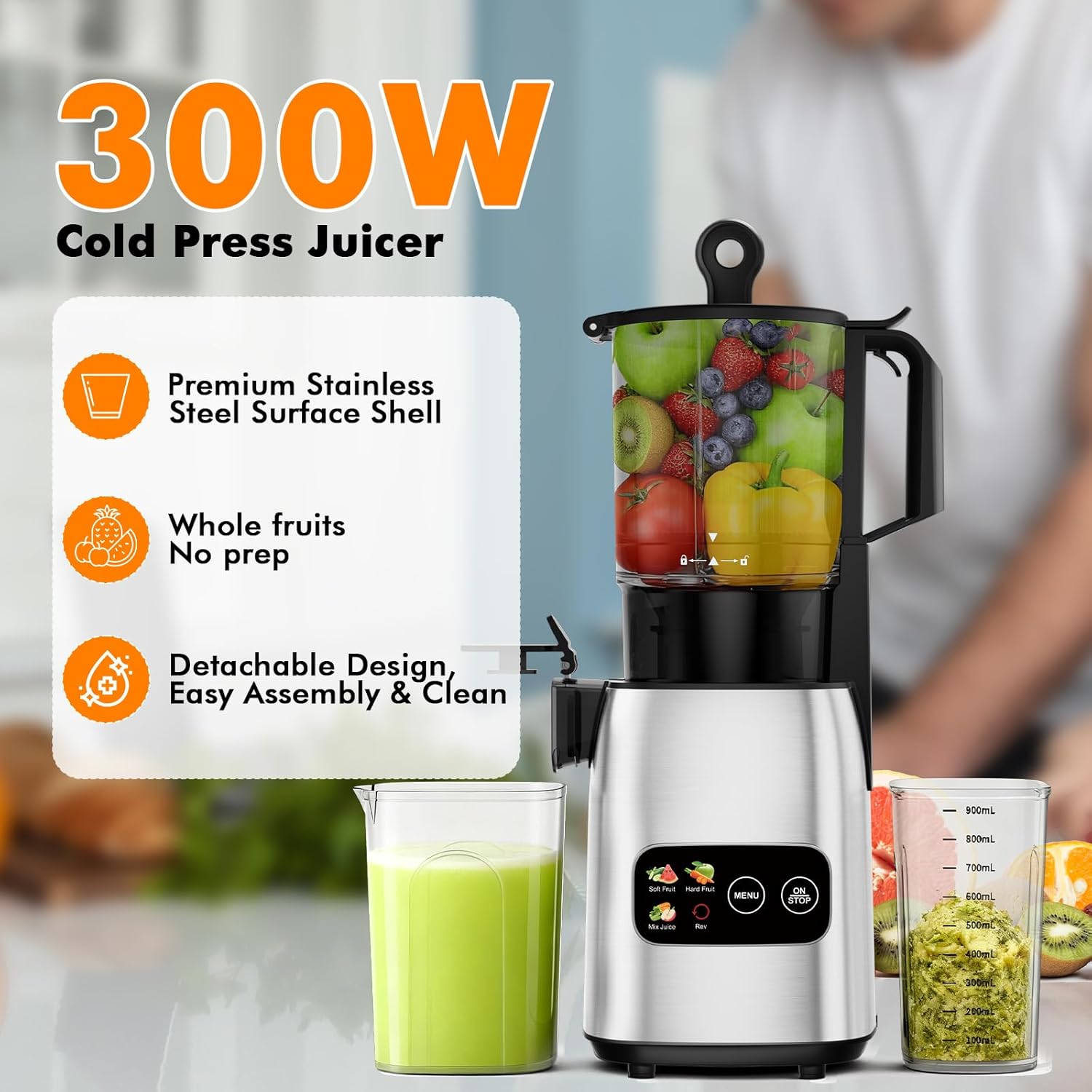 低速咀嚼式コールドプレスジューサー、300W、5.4インチ幅 - Electric Slow Juicer Cold Press のレビューと価格