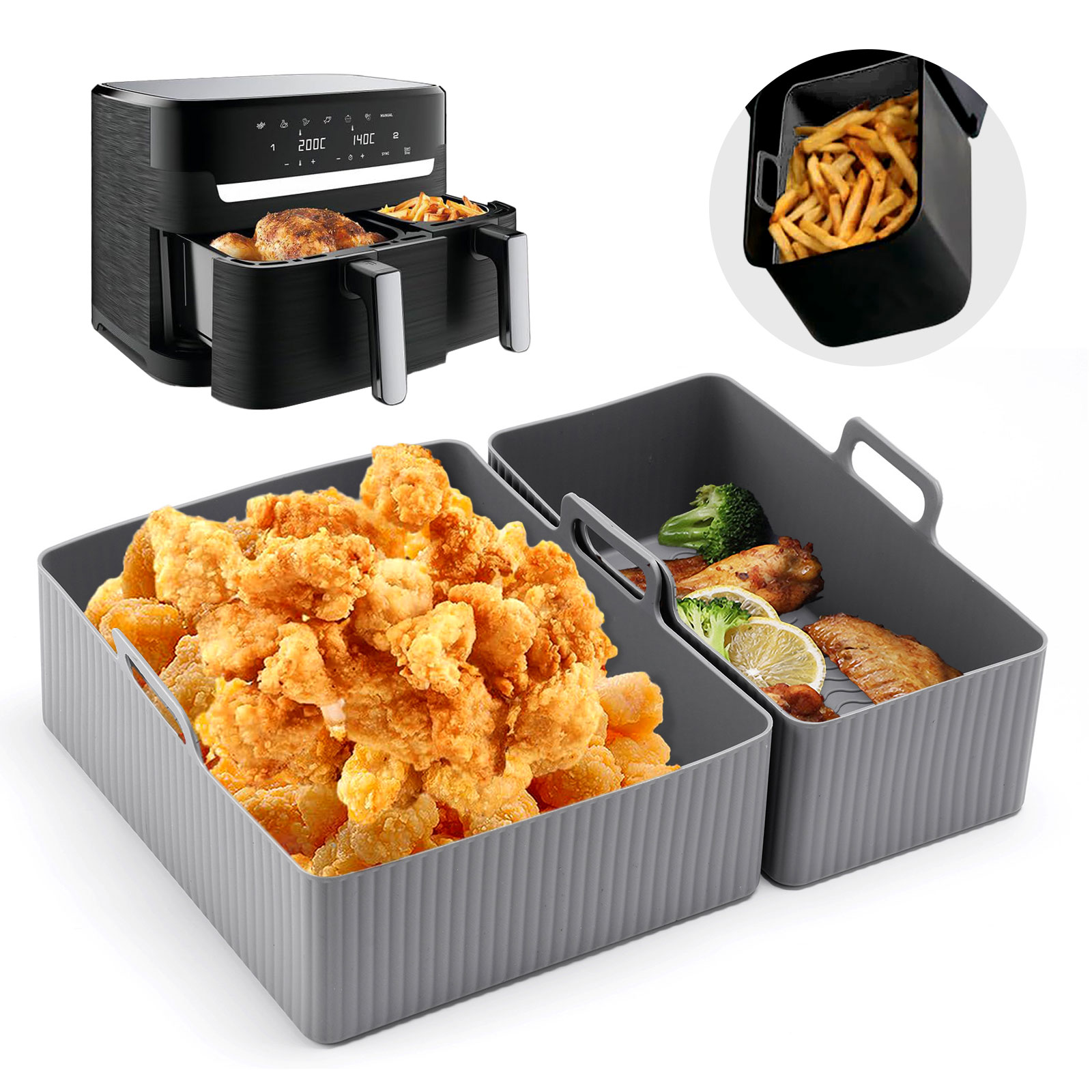 再利用可能なシリコンエアフライヤーマット、ベーキングパン型、 - Air Fryer Silicone Pot Liner のレビューと価格